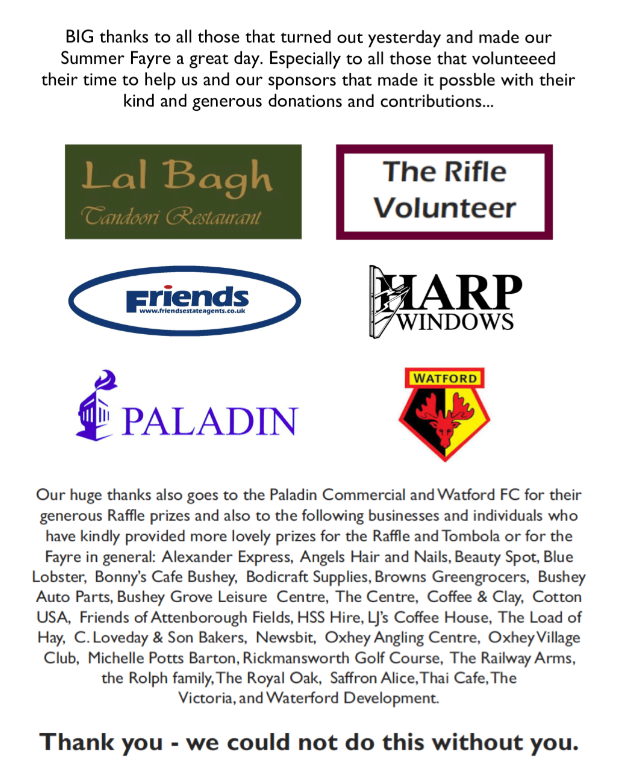 A thank you to our Summer Fayre sponsors