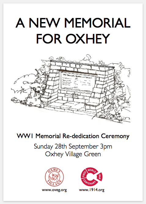 A event to dedicate a new war memorial on Oxhey Village Green 28 September 2014