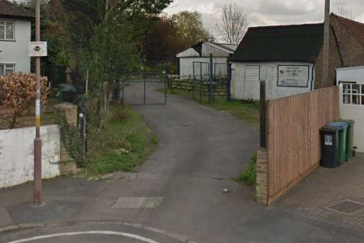 The entrance to the Bucks Meadow Riding School in Oxhey Village, Watford. Now the site of Horsehaven Mews