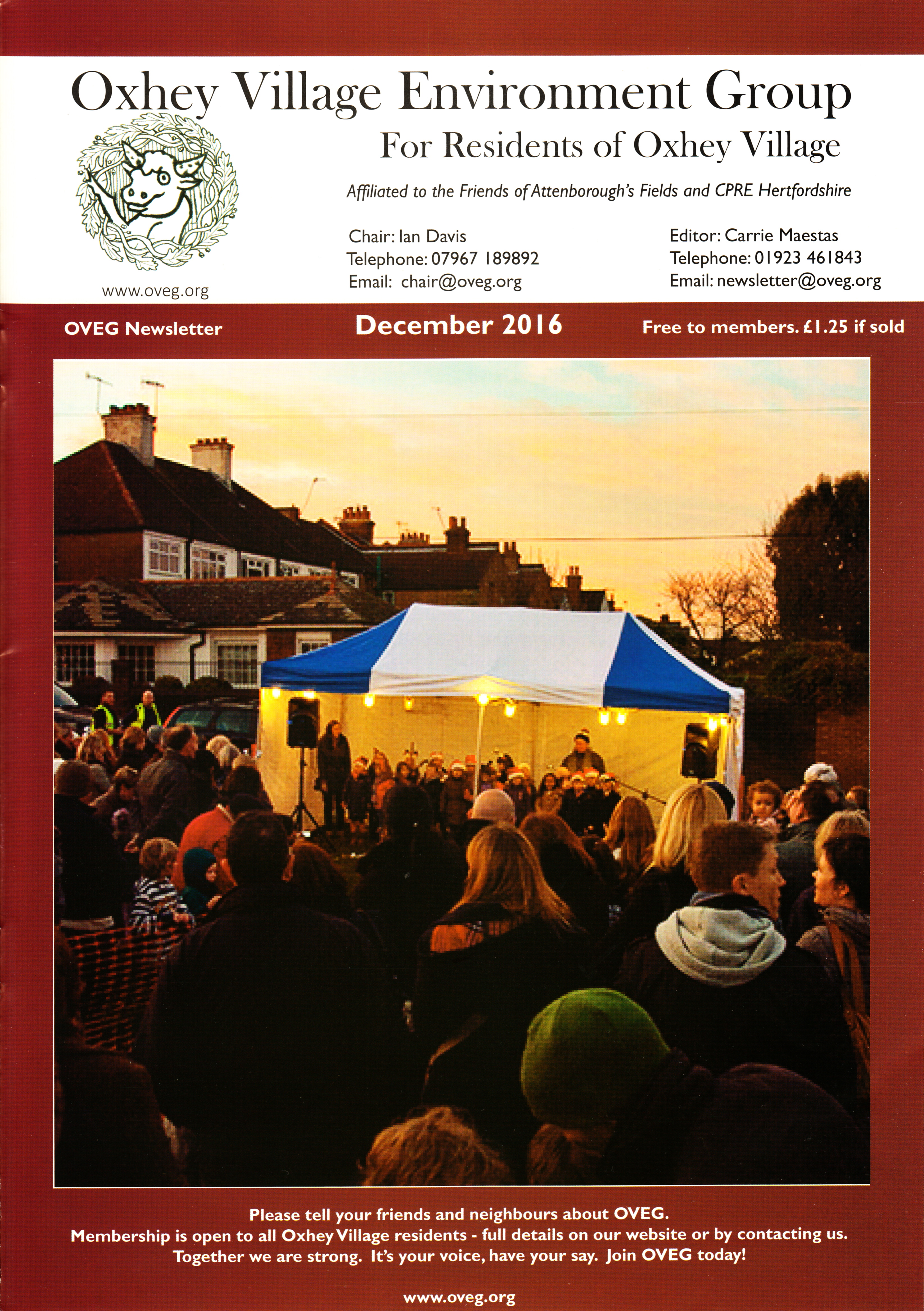 An image of the December 2016 OVEG newsletter