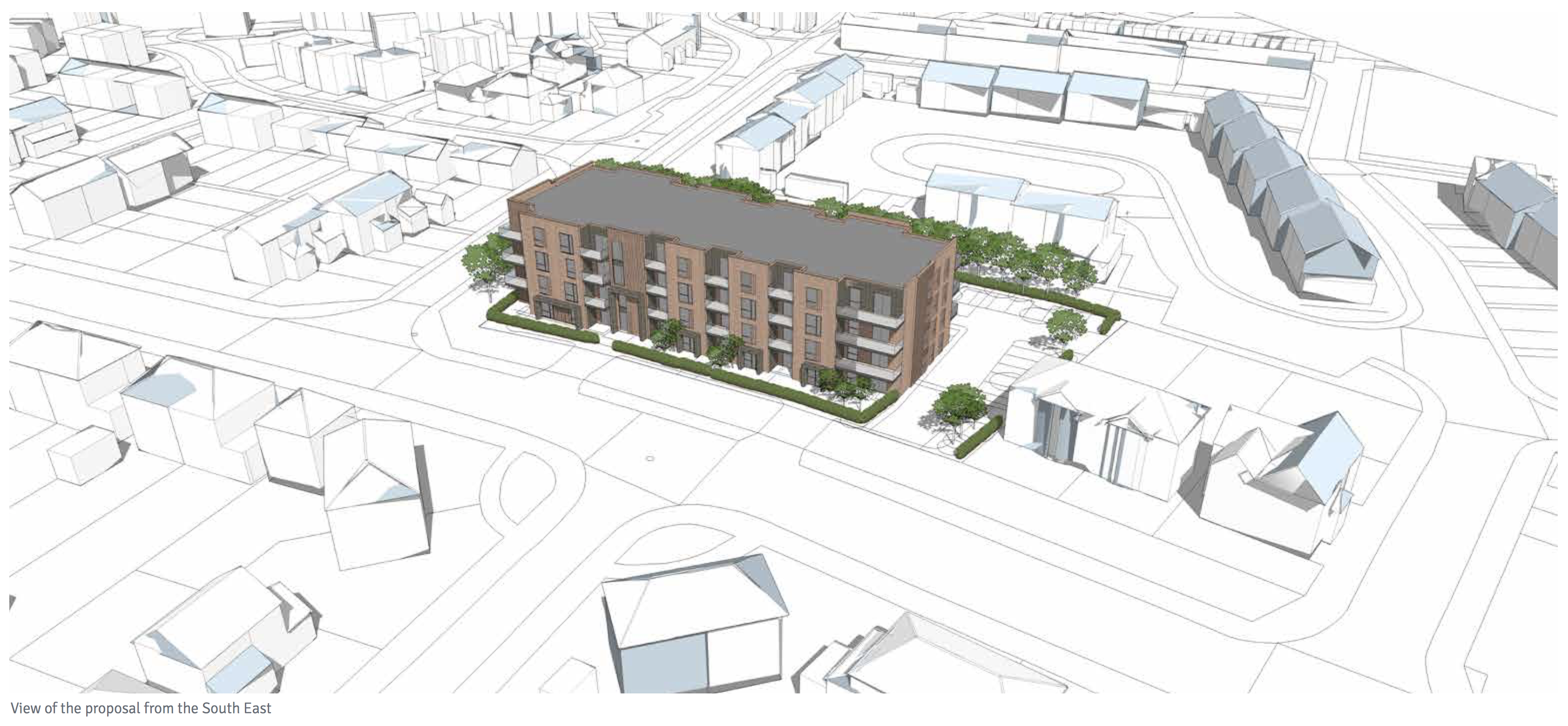 A CGI image showing the proposed redevelopment of the Happy Hour pub in Oxhey, near Watford