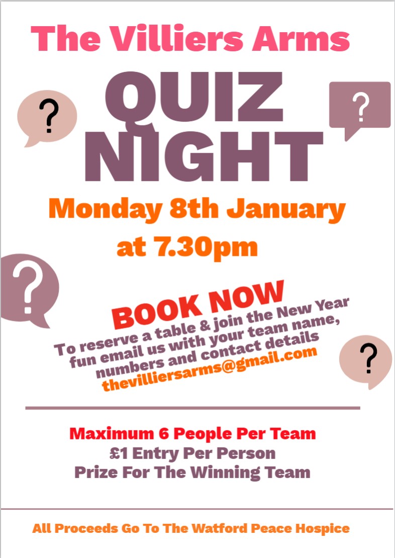 Charity quiz night at The Villiers Arms