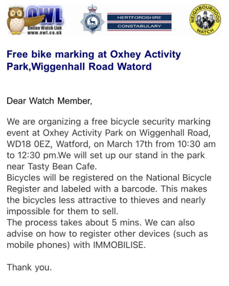 Free bike security marking