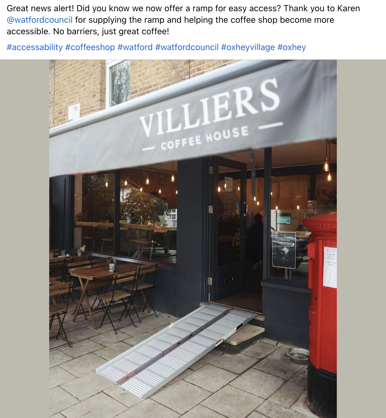Ramp access now available at Villiers Coffee House