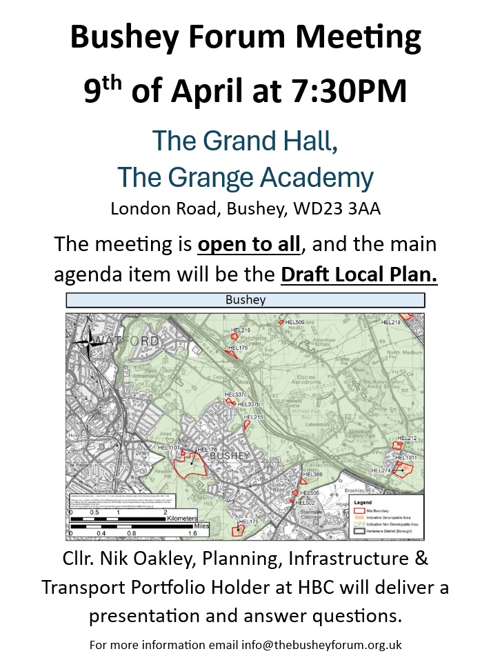 Bushey Forum meeting on 9 April 2024 at Grange Academy