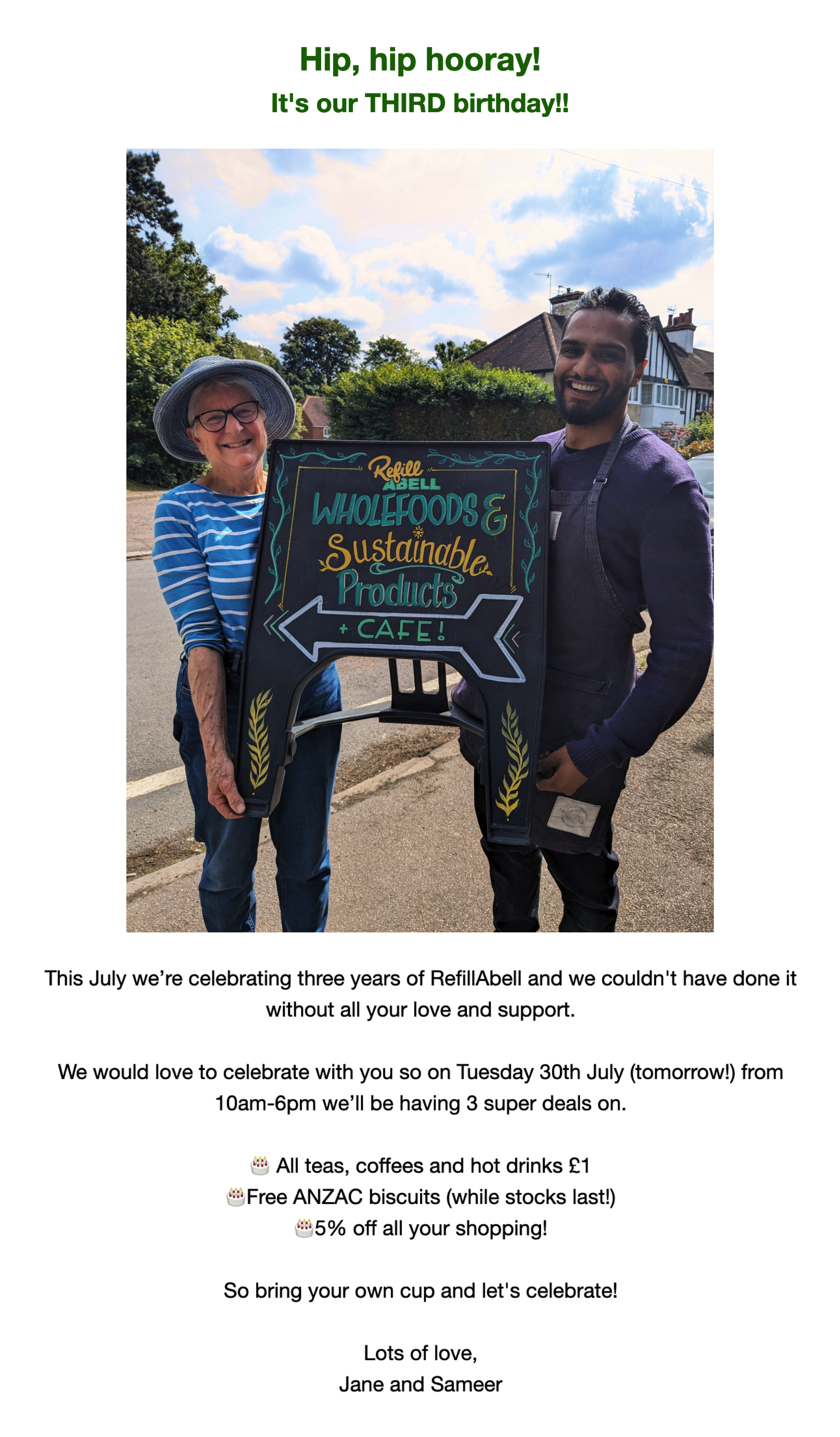 Refillabell, Oxhey Village's zero waste refill shop, is celebrating its third birthday on Tuesday 30 July 2024.