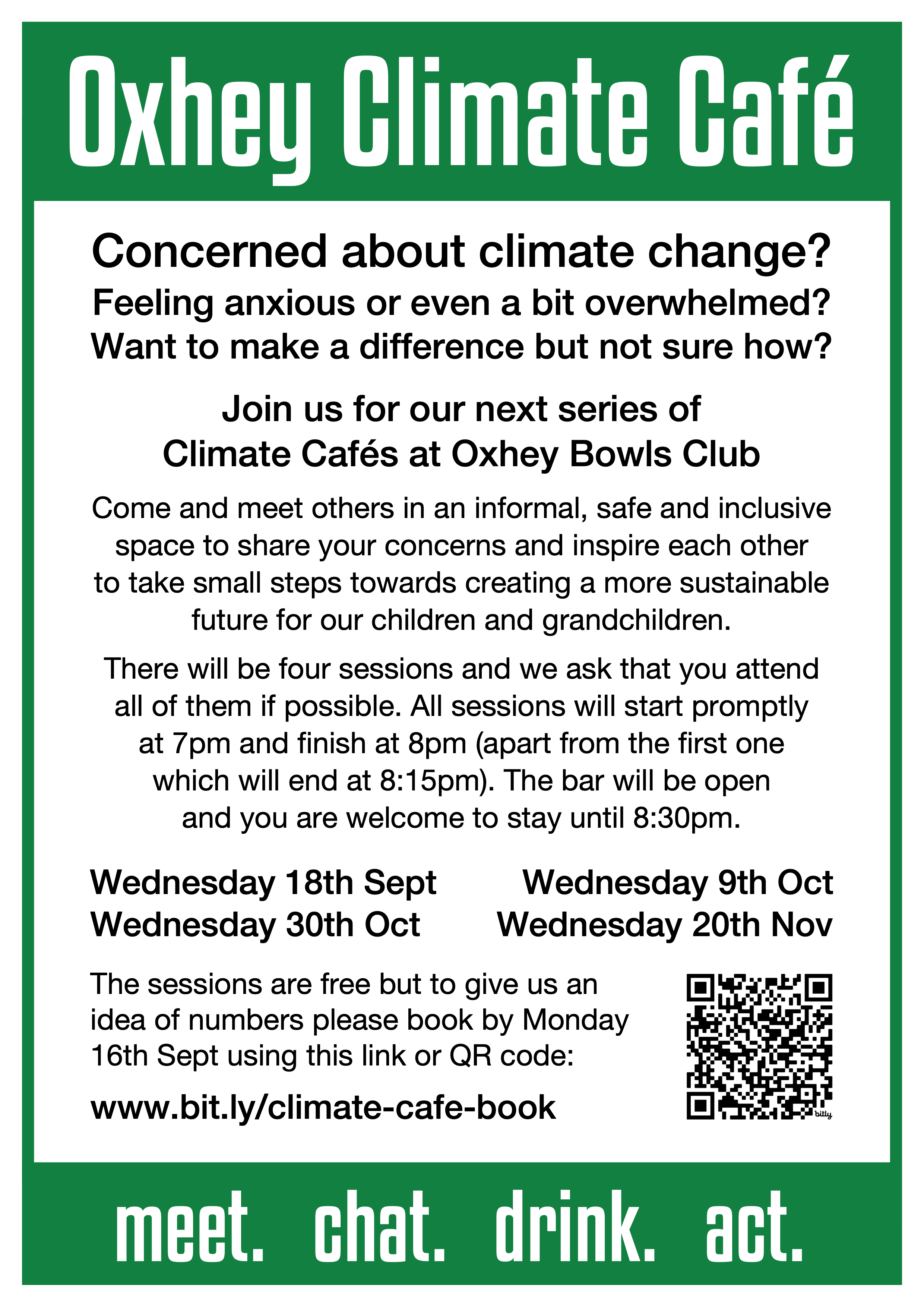 Dates for the Oxhey Climate Cafe in autumn 2024