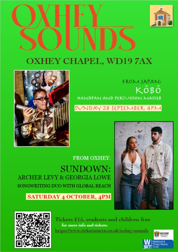 A poster for the Oxhey Sounds concerts taking place on 28 September and 4 October 2025