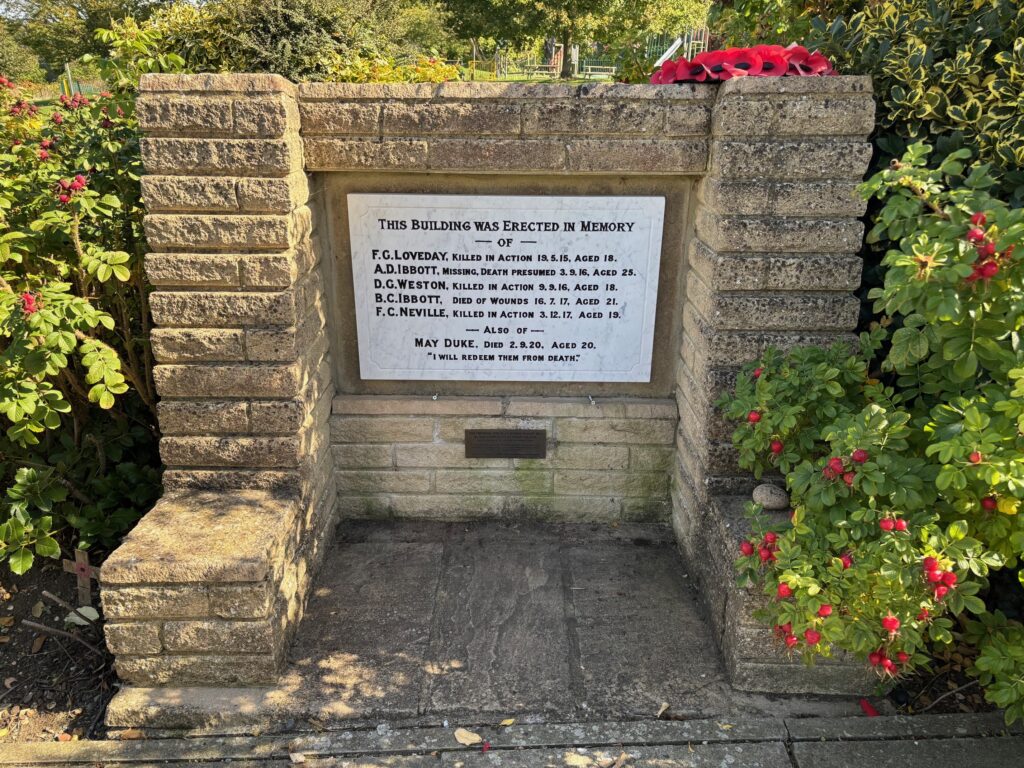 A front view of Oxhey Village War Memorial, on Upper Paddock Road