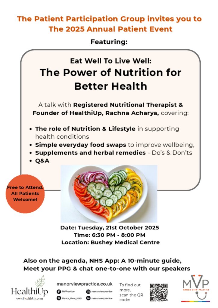 A post for Manor View Practice's power of nutrition event on 21 October 2025