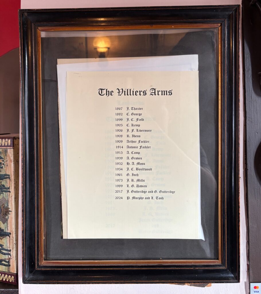 A list of the landlords of The Villiers Arms pub in Oxhey Village, Watford, from 1867 to present