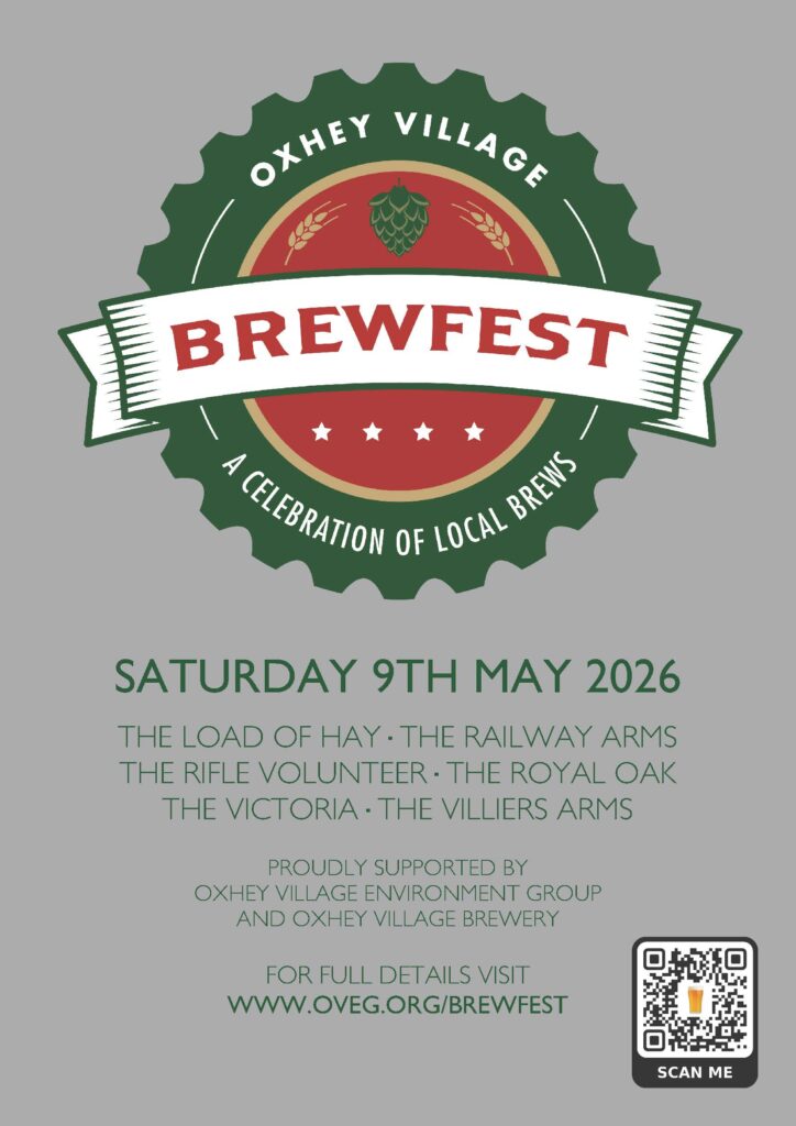 A poster for OVEG's Oxhey Village Brewfest on 9 May 2026