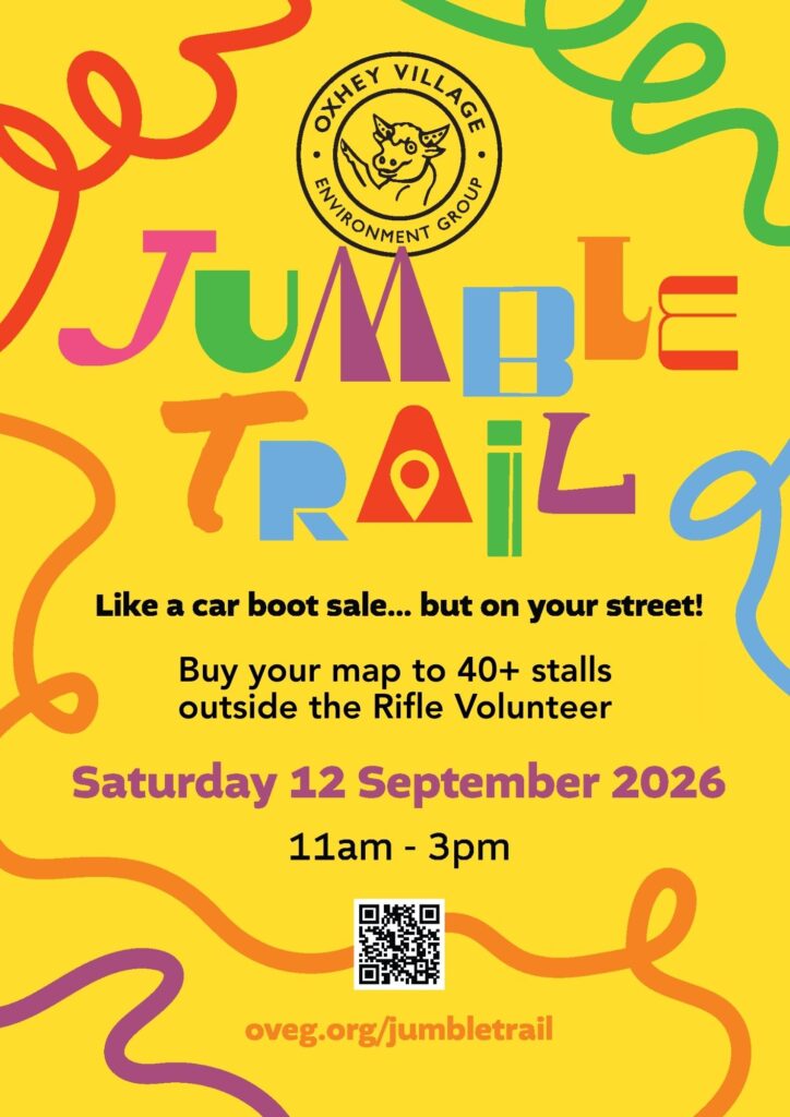 Poster for the Oxhey Village Jumble Trail on 12 September 2026
