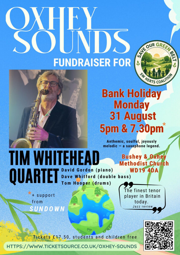 Poster for the Oxhey Sounds green belt fundraising concert on 31 August 2026