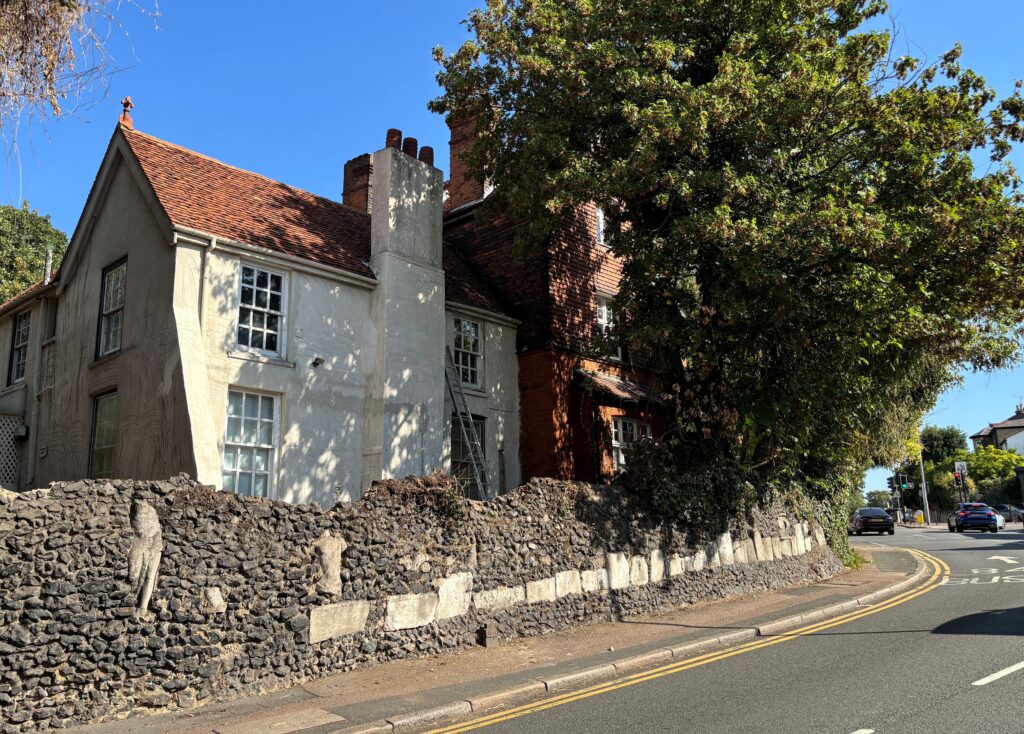 Exterior view of Chalk Hill House at 14 Chalk Hill looking eastbound towards Oxhey Village